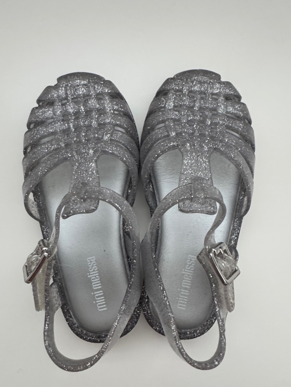 Kids Mini Melissa Silver Glitter Jelly Sandals